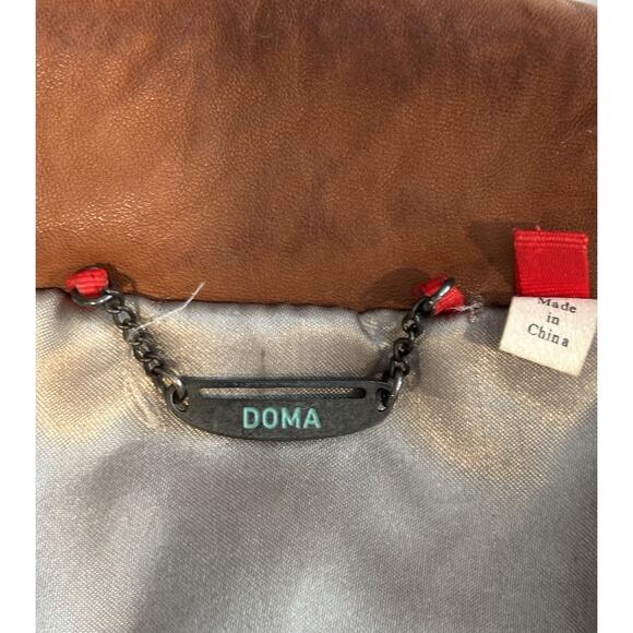 Doma Leather Bikercore Jacket Cognac Zippered Pockets Size Small Moto Collared - Picture 14 of 16